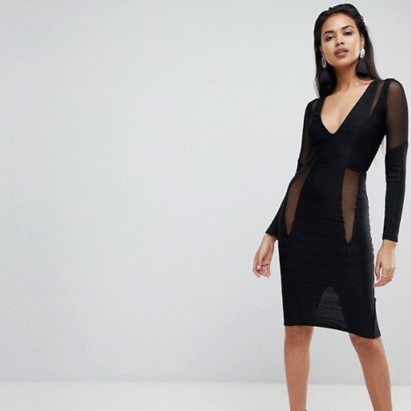 long sleeve deep plunge dress